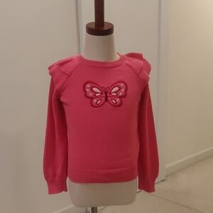 Gymboree Pink Cotton Embroided Knit Sweater Reglun Sleeve Y2K Cottage Core Retro